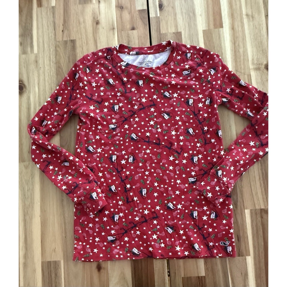 VINEYARD VINES Santa Whale Christmas Pajama Top Pima cotton Peru Youth‎ 14